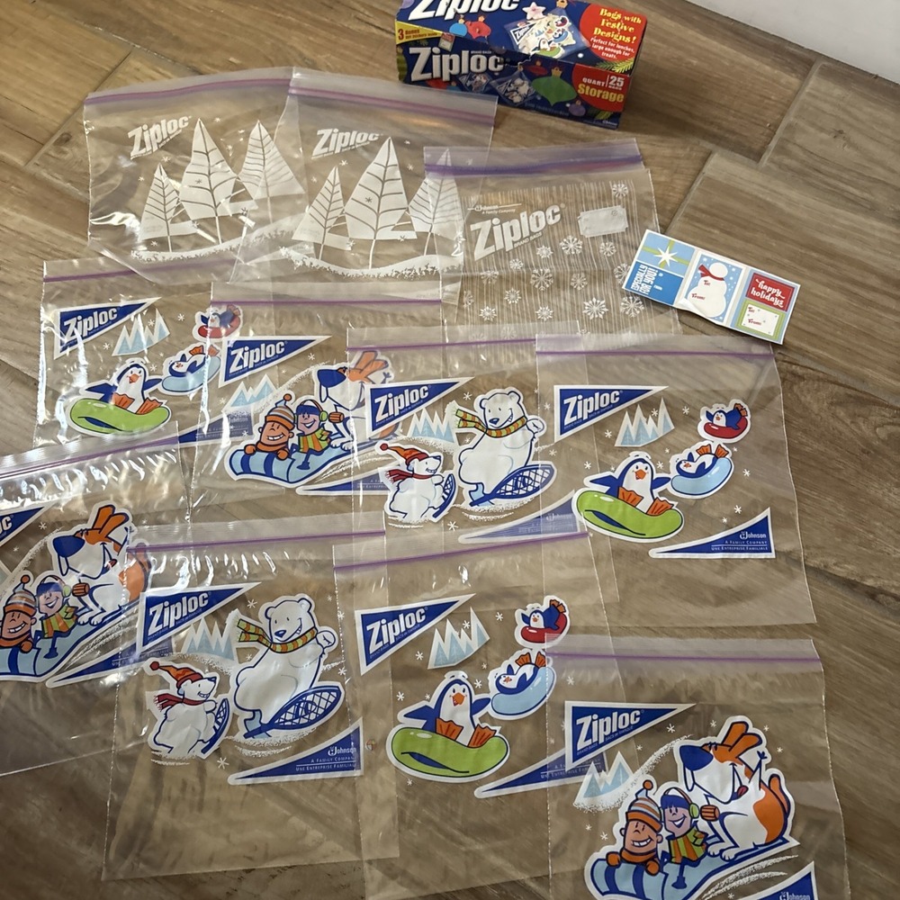 Vintage Ziploc Brand Bags For The Holiday 11 Count Quart Size Christmas  Designs